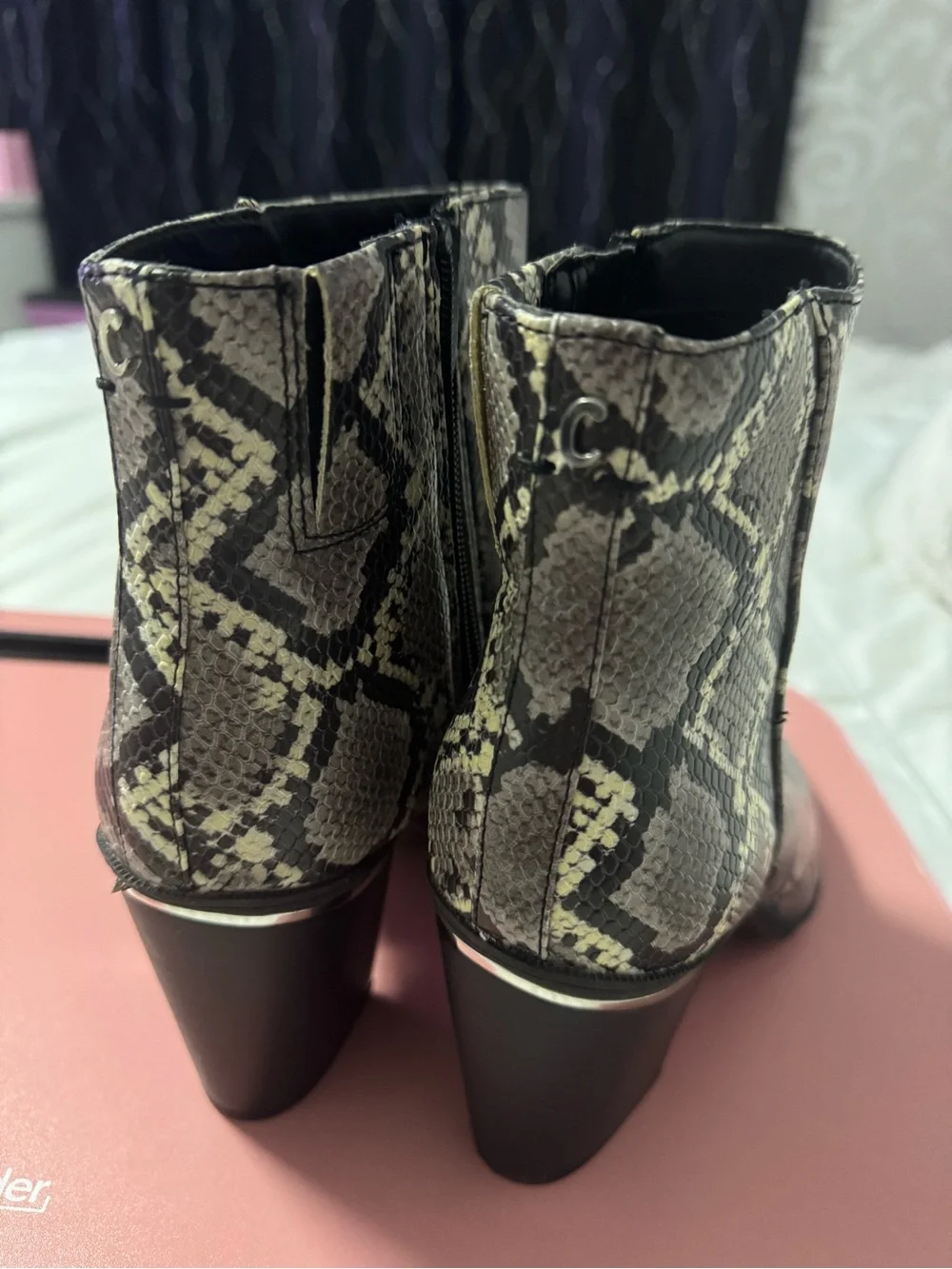 Women’s Gray Snake-Print Ankle Booties
